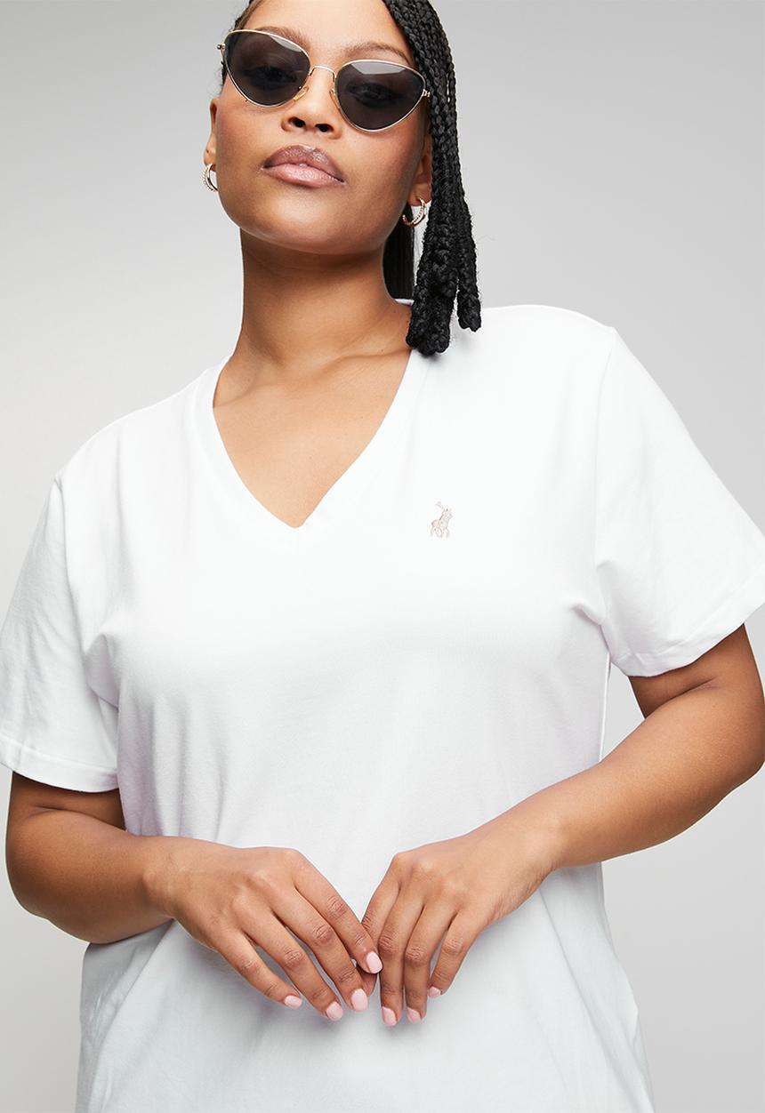 POLO - Wmn kelly short sleeve v neck T-shirt - white