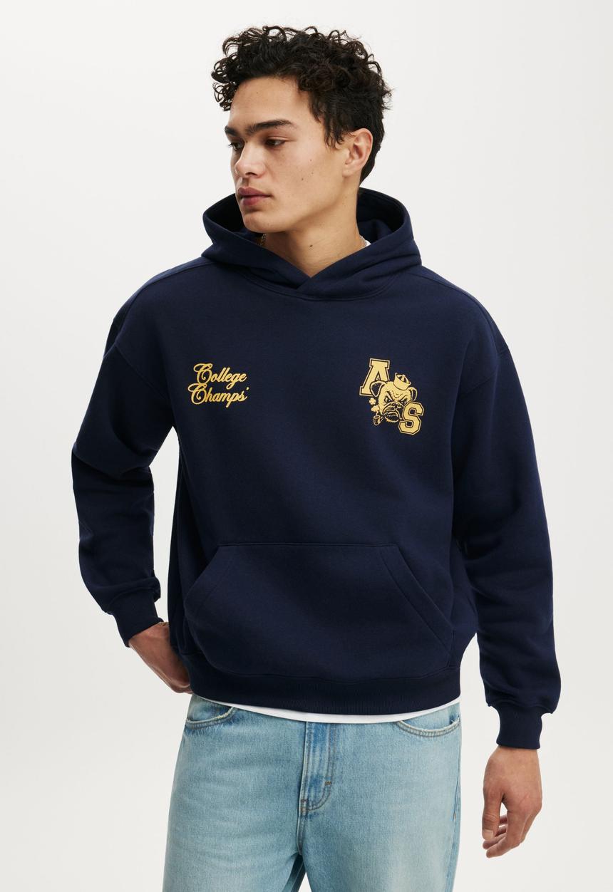 Cotton On - Box Fit Graphic Hoodie - Vintage Navy/All State Champs