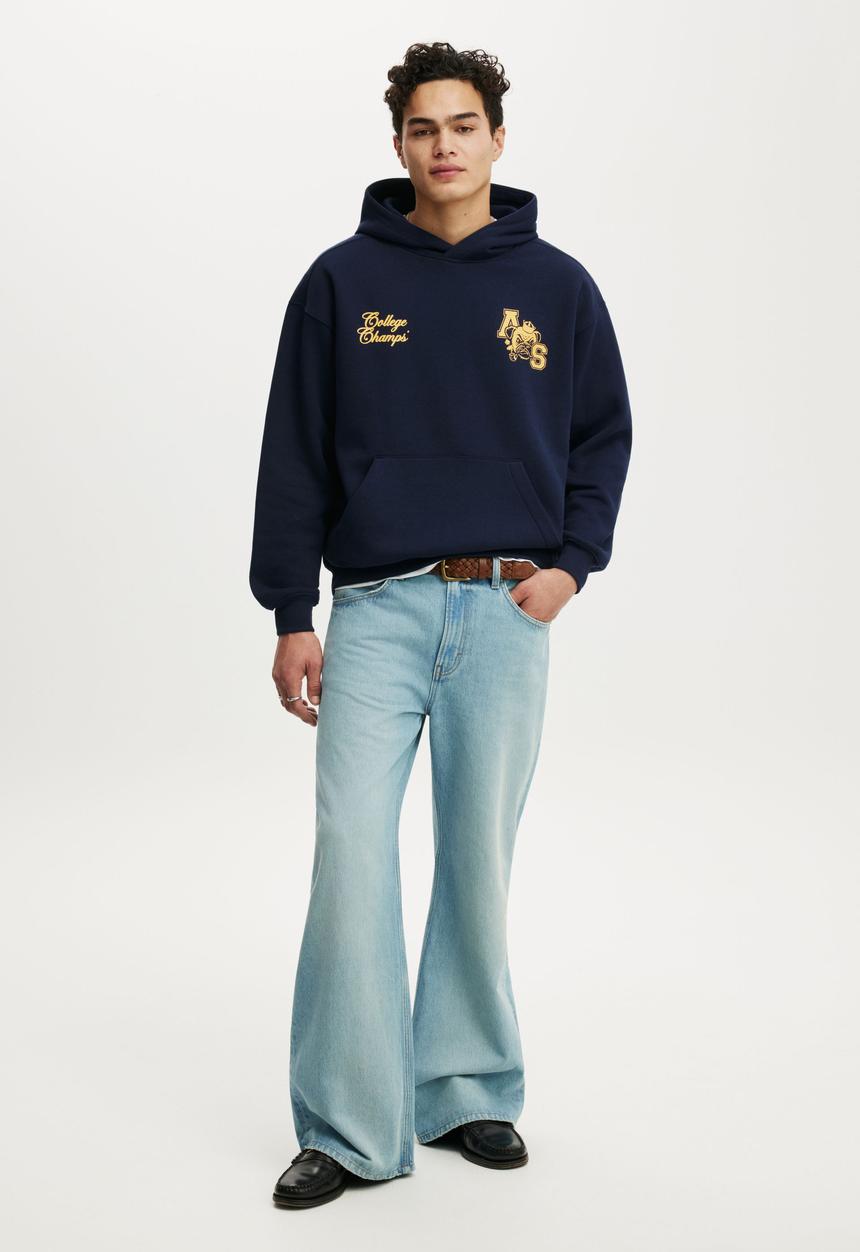 Cotton On - Box Fit Graphic Hoodie - Vintage Navy/All State Champs