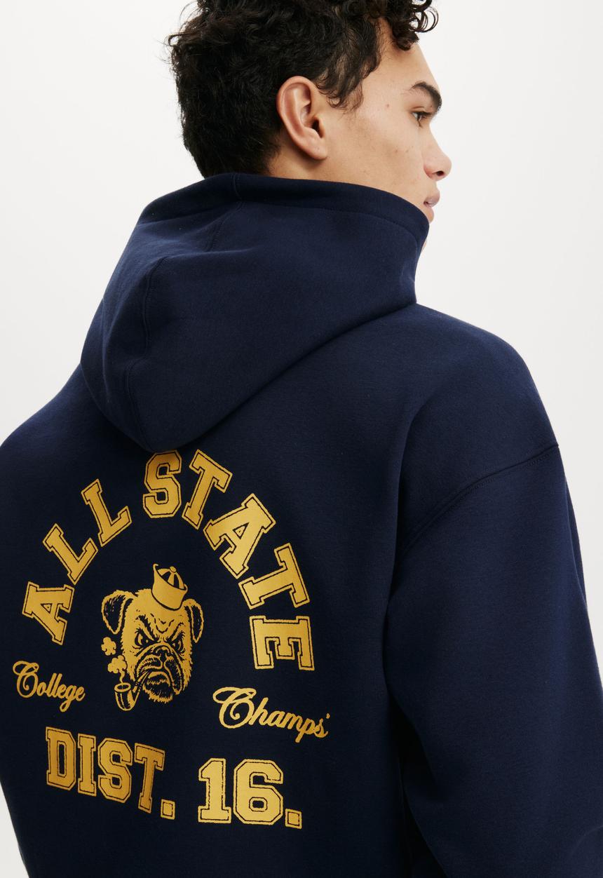 Cotton On - Box Fit Graphic Hoodie - Vintage Navy/All State Champs