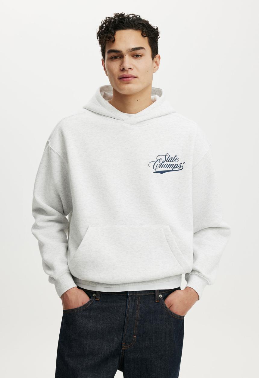 Cotton On - Box Fit Graphic Hoodie - Athletic Marle/State Champs