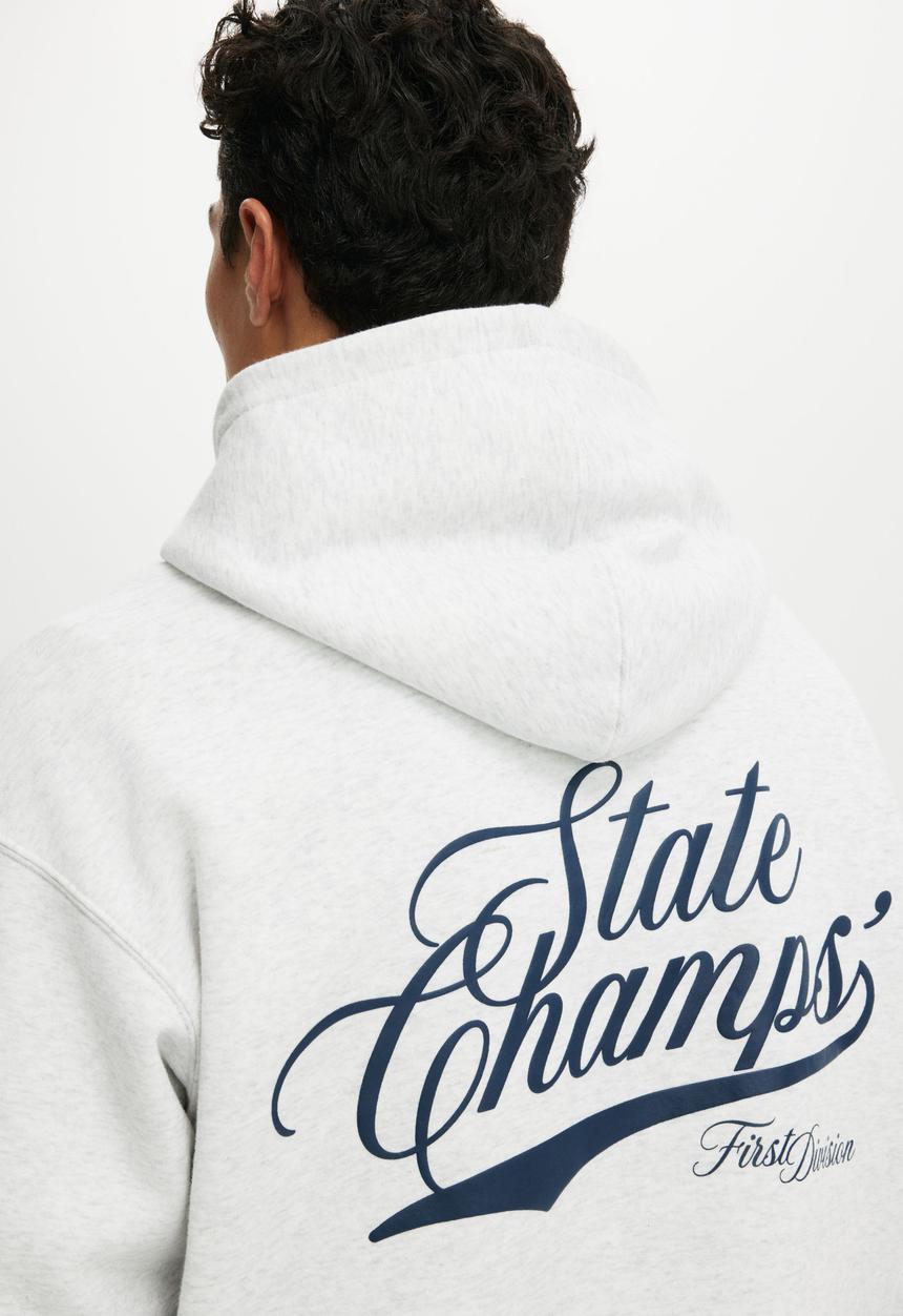 Cotton On - Box Fit Graphic Hoodie - Athletic Marle/State Champs