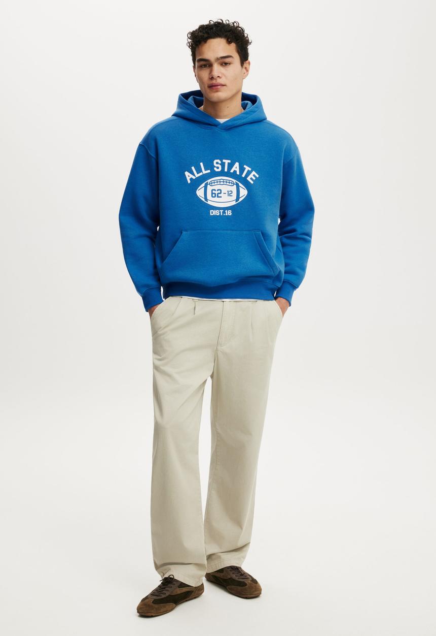 Cotton On - Box Fit Graphic Hoodie - Carolina Blue/All State Football