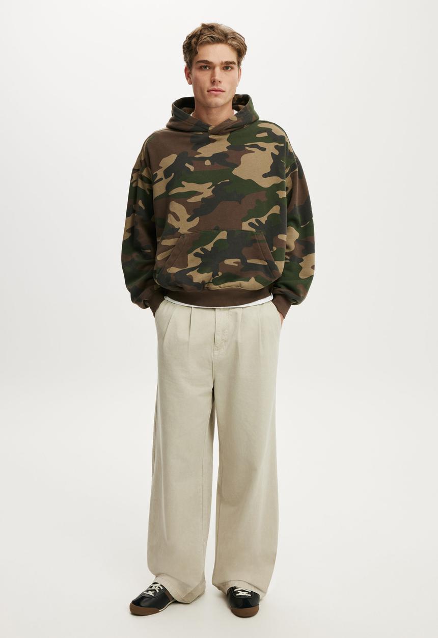Cotton On - Box Fit Hoodie - Forest Camo Wash