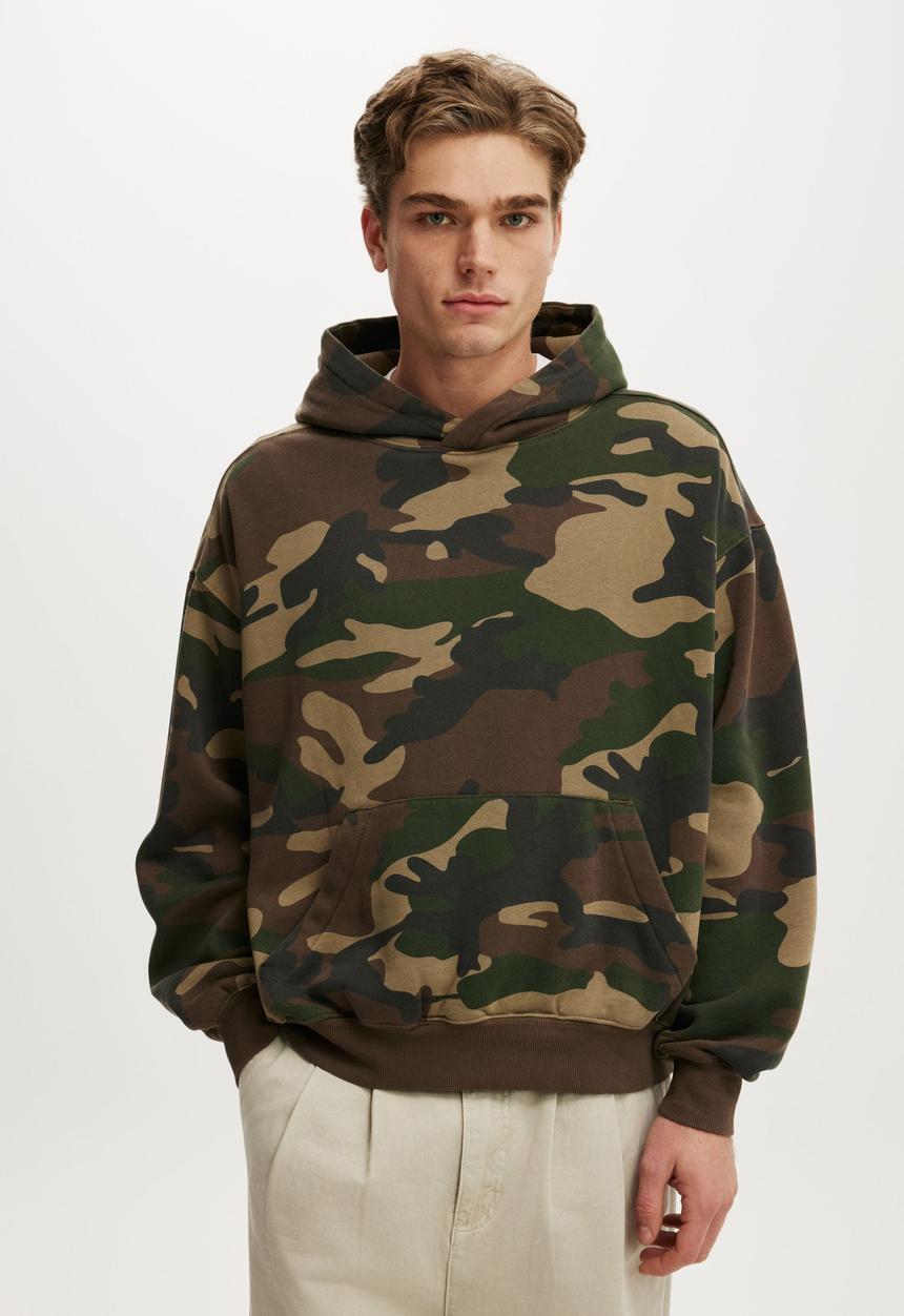 Cotton On - Box Fit Hoodie - Forest Camo Wash
