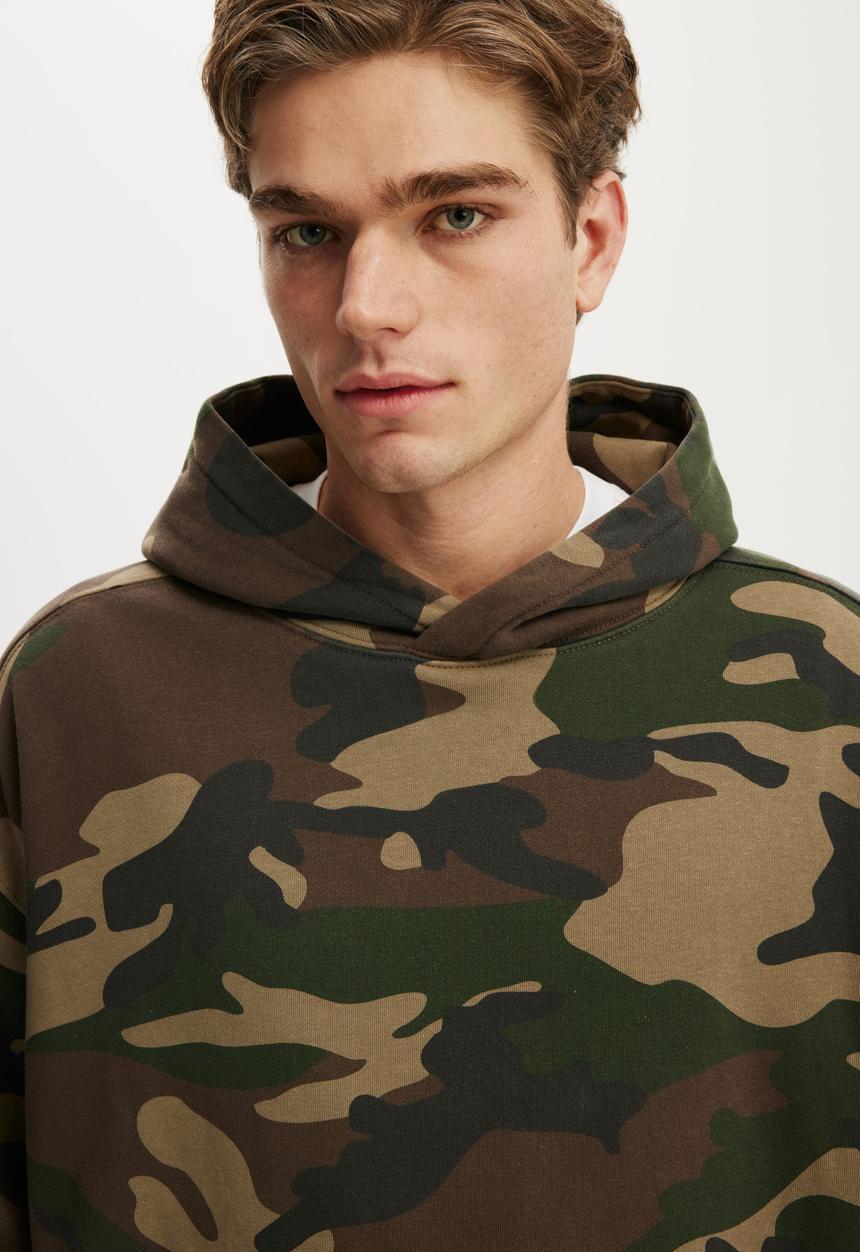 Cotton On - Box Fit Hoodie - Forest Camo Wash