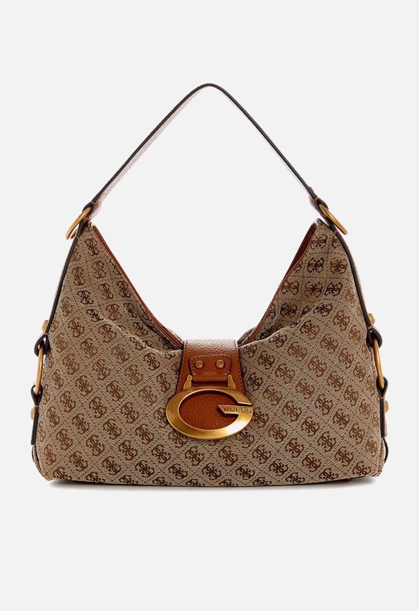 GUESS - Camden Shoulder Bag-Latte Logo/Cognac