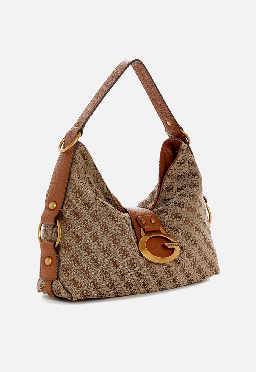 GUESS - Camden Shoulder Bag-Latte Logo/Cognac