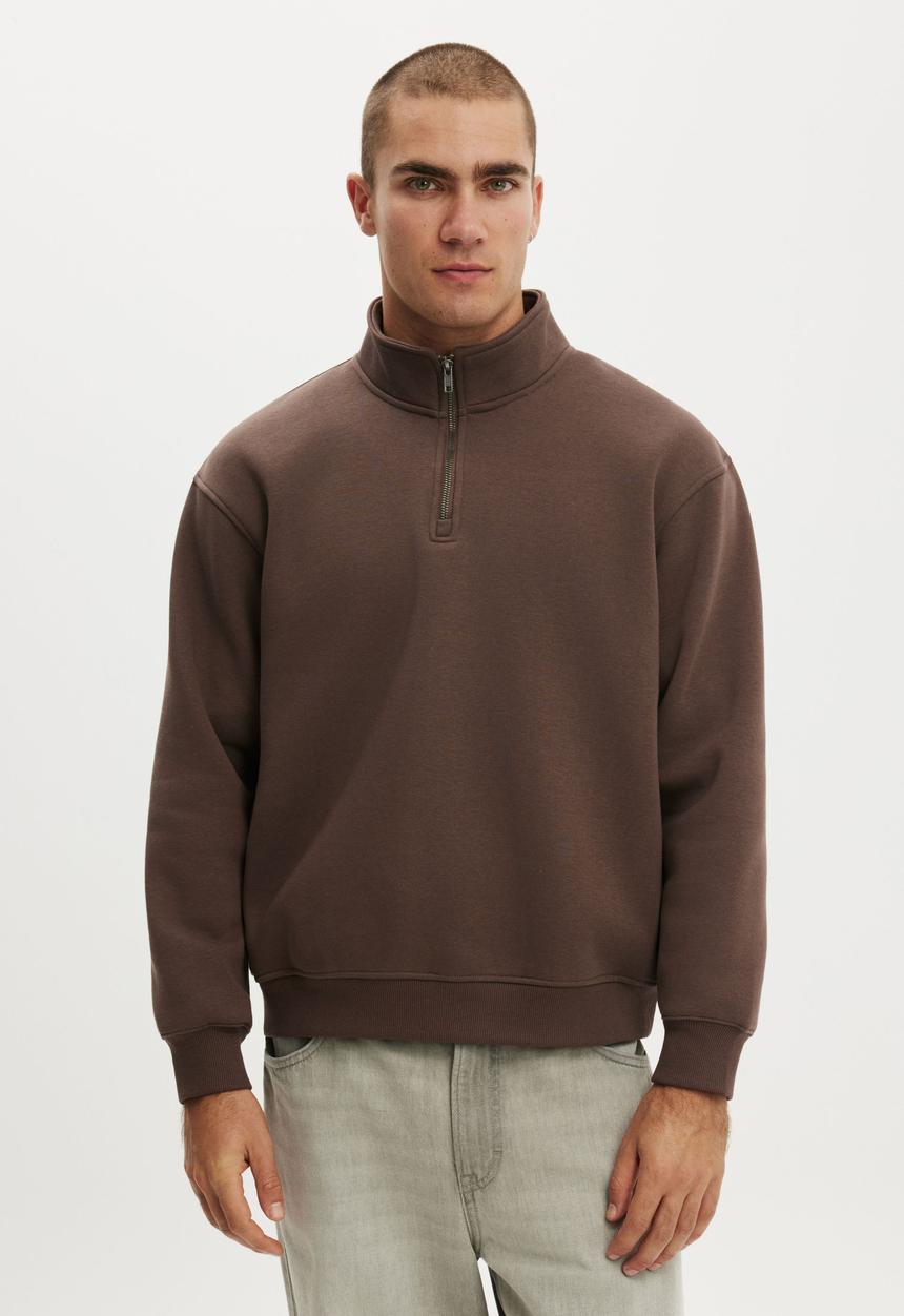 Cotton On - 1/4 Zip Fleece - Espresso