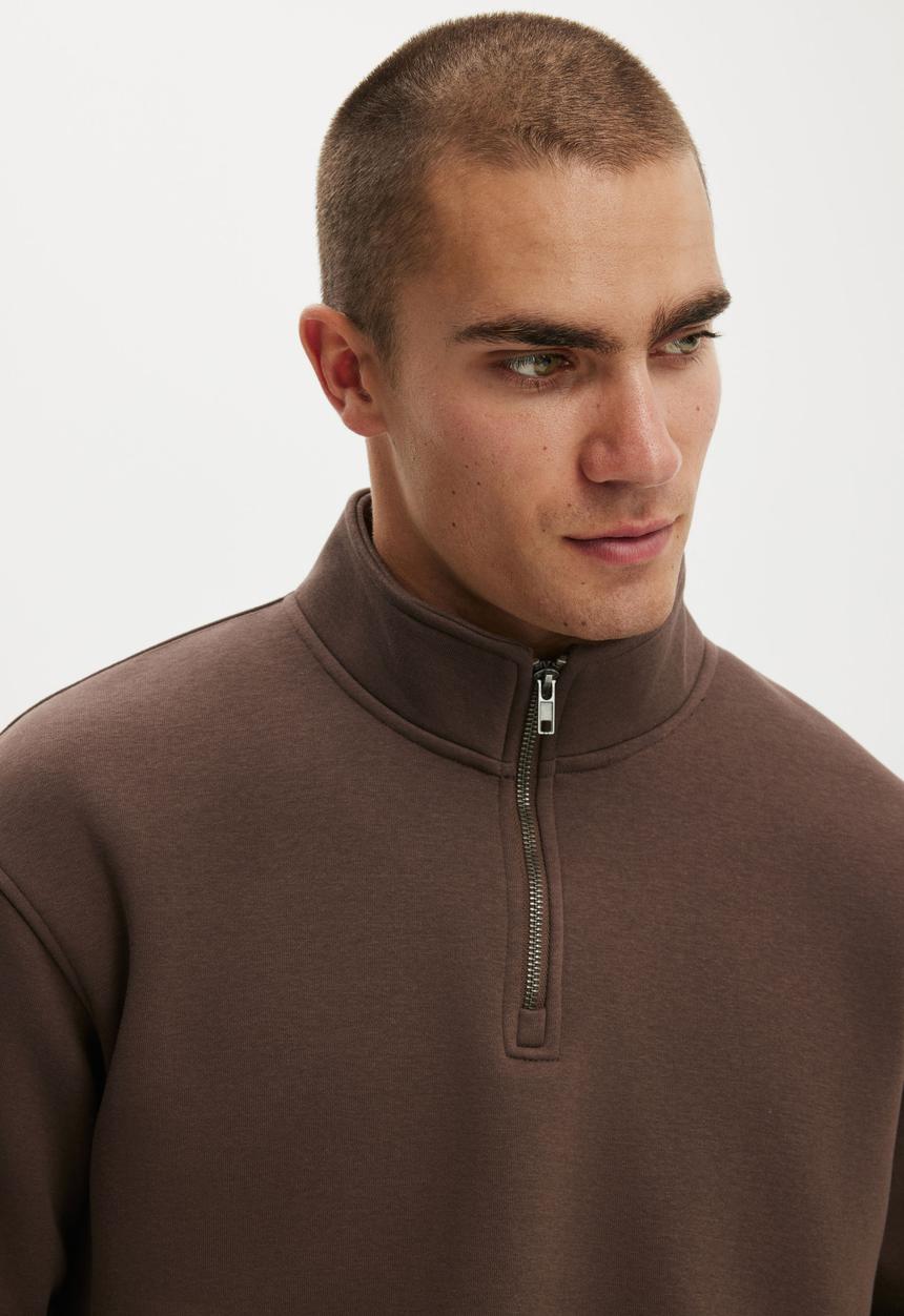 Cotton On - 1/4 Zip Fleece - Espresso