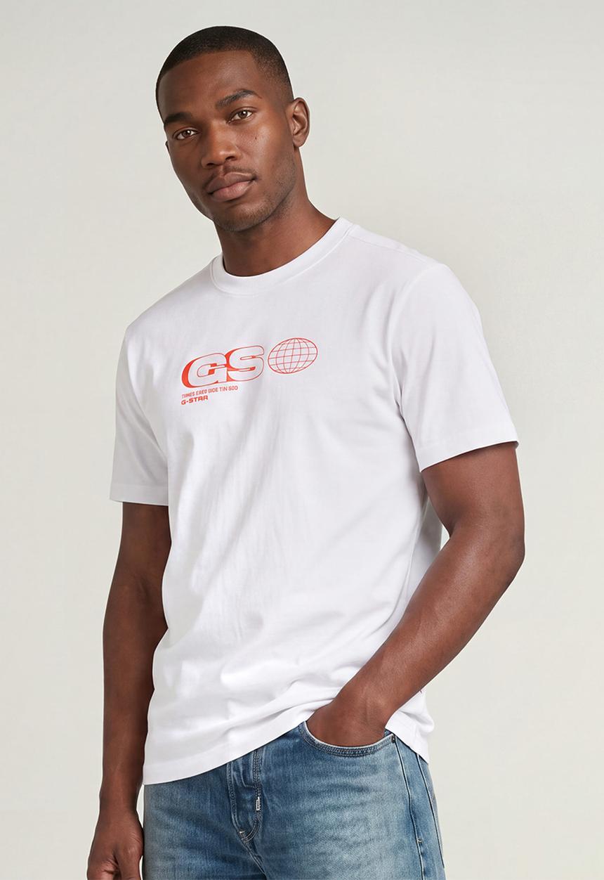 G-STAR - GS Globe print regular luxxe tee - white