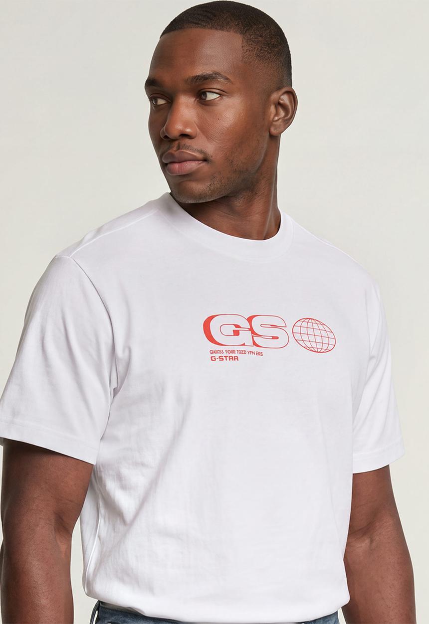 G-STAR - GS Globe print regular luxxe tee - white