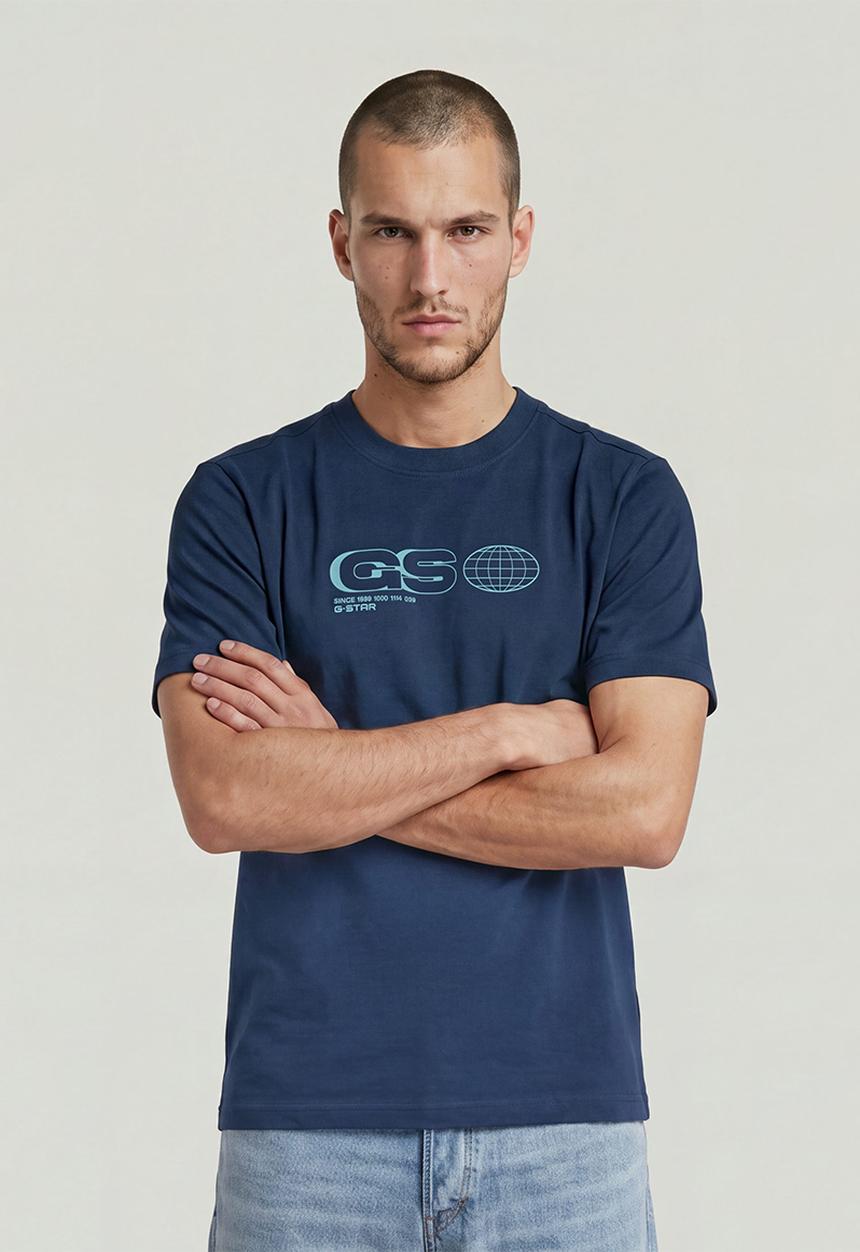 G-STAR - GS Globe print regular luxxe Tee - Blue