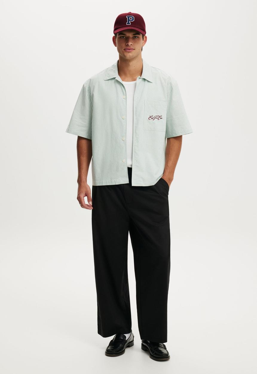 Cotton On - Ventura Short Sleeve Shirt - Seafoam Stripe Emb