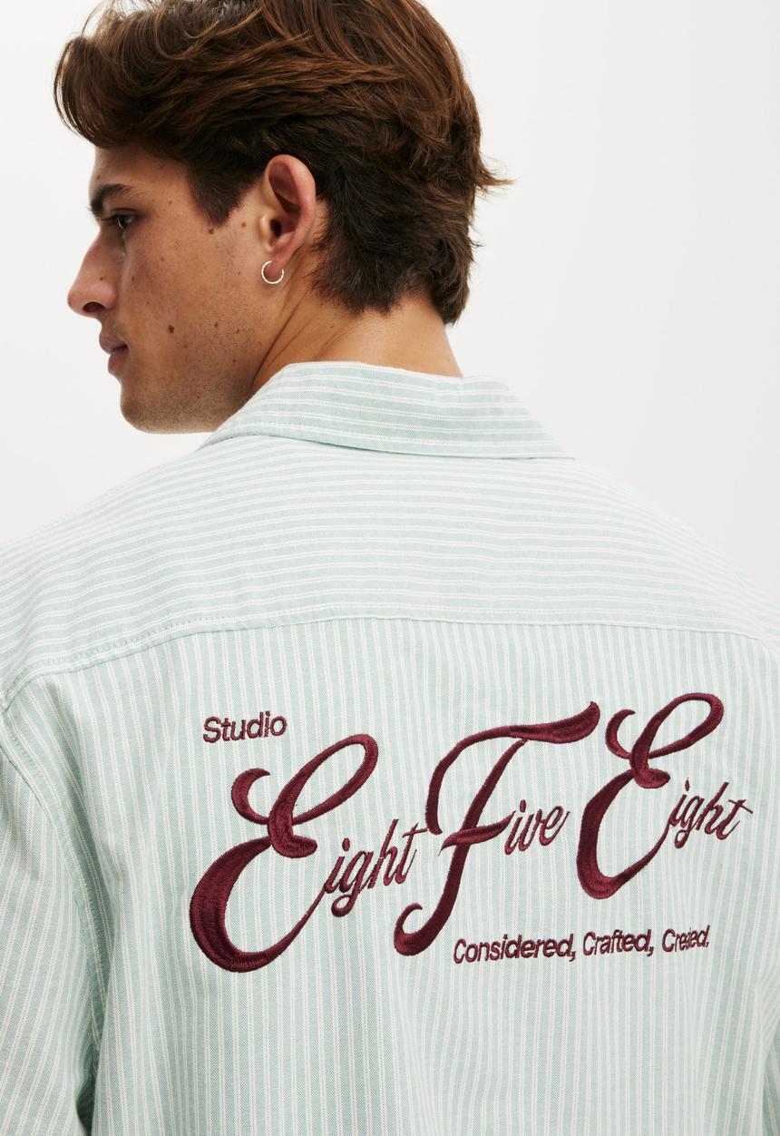 Cotton On - Ventura Short Sleeve Shirt - Seafoam Stripe Emb