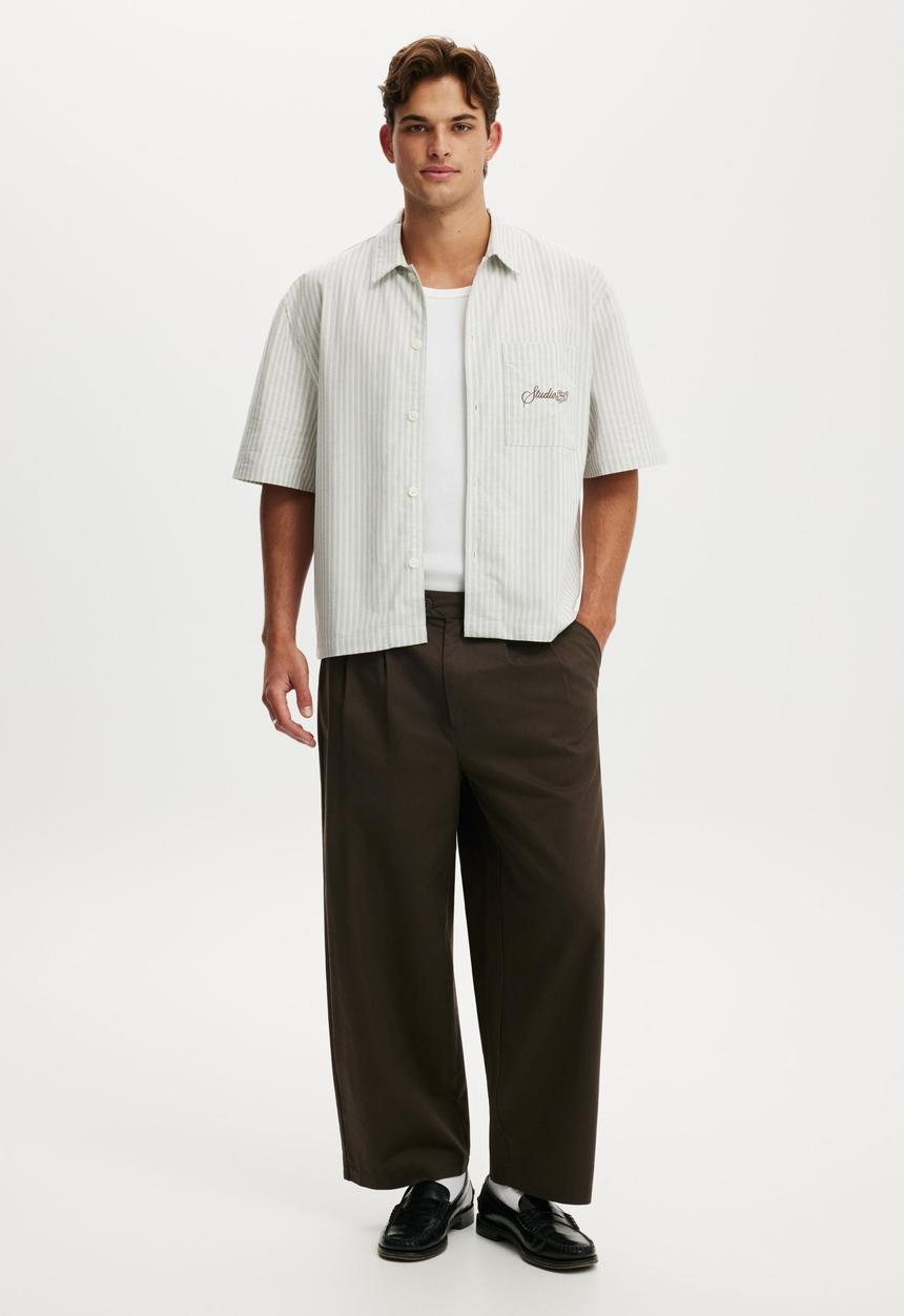 Cotton On - Ventura Short Sleeve Shirt - Grey Stripe Emb