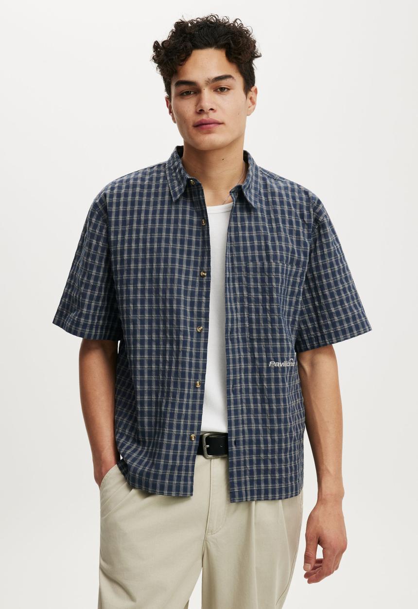 Cotton On - Darcy Short Sleeve Shirt - Navy Mini Grid Check