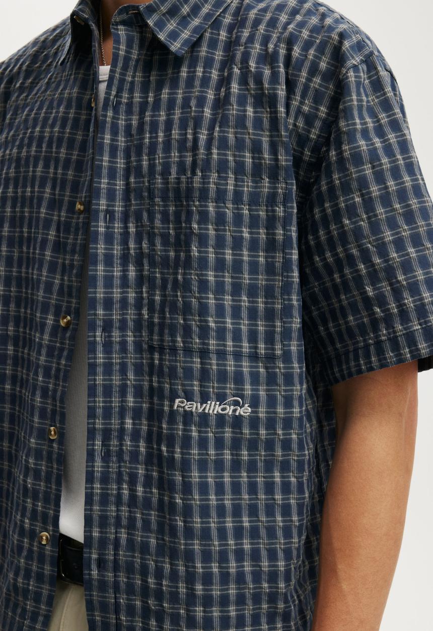 Cotton On - Darcy Short Sleeve Shirt - Navy Mini Grid Check