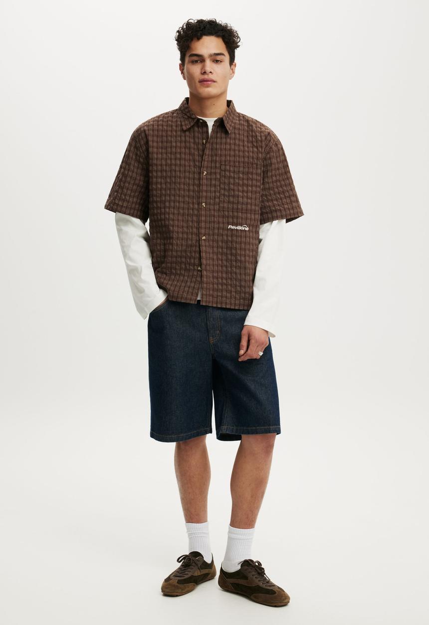 Cotton On - Darcy Short Sleeve Shirt - Brown Mini Grid Check