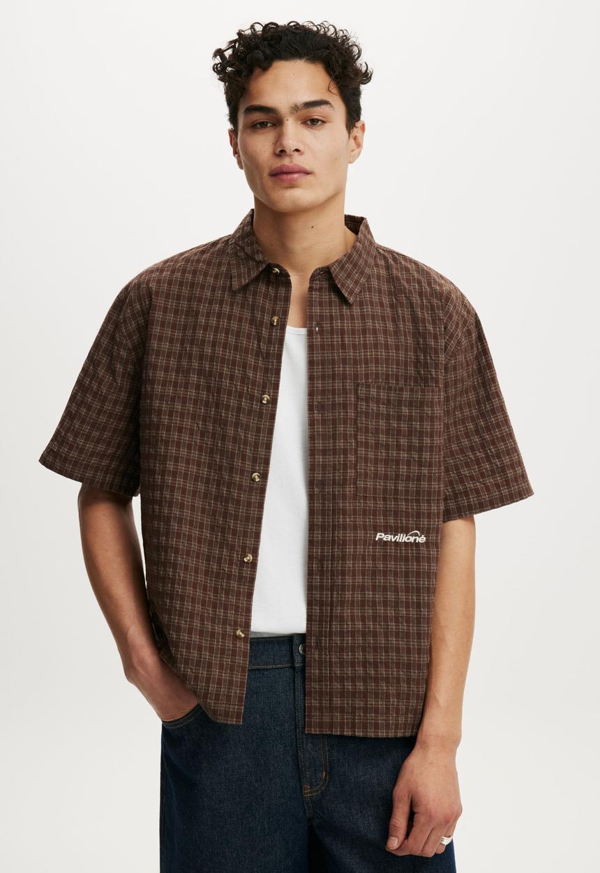 Cotton On - Darcy Short Sleeve Shirt - Brown Mini Grid Check