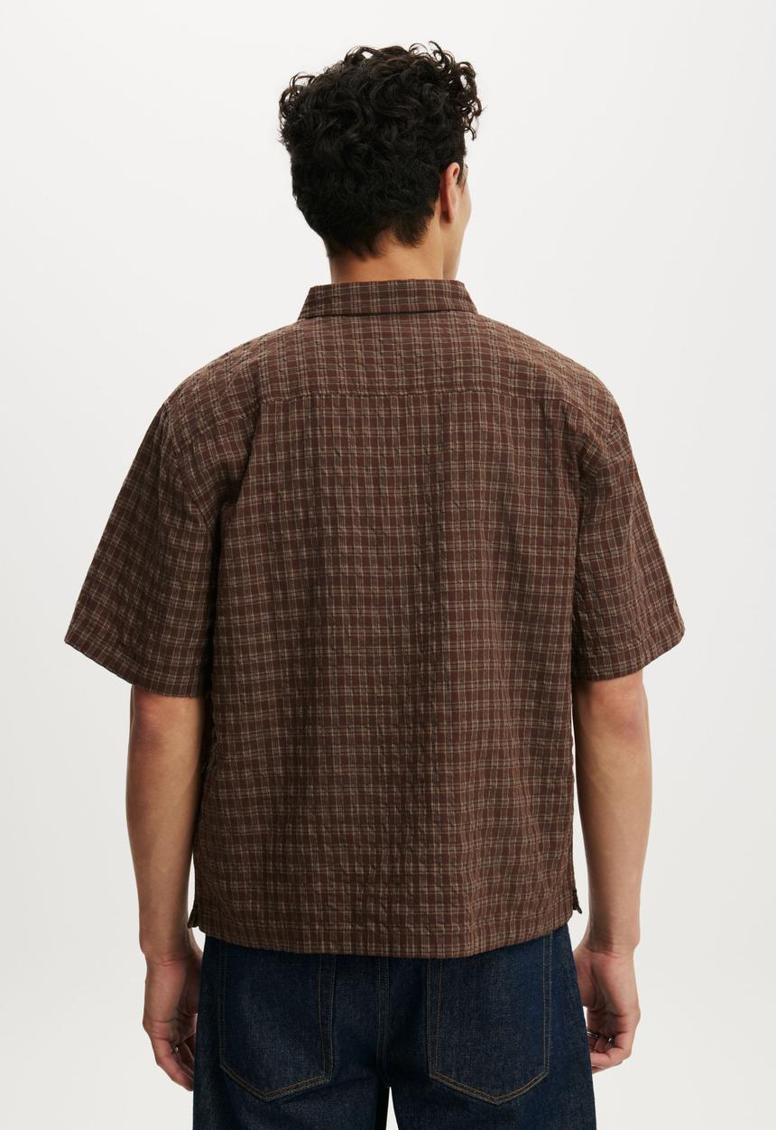 Cotton On - Darcy Short Sleeve Shirt - Brown Mini Grid Check