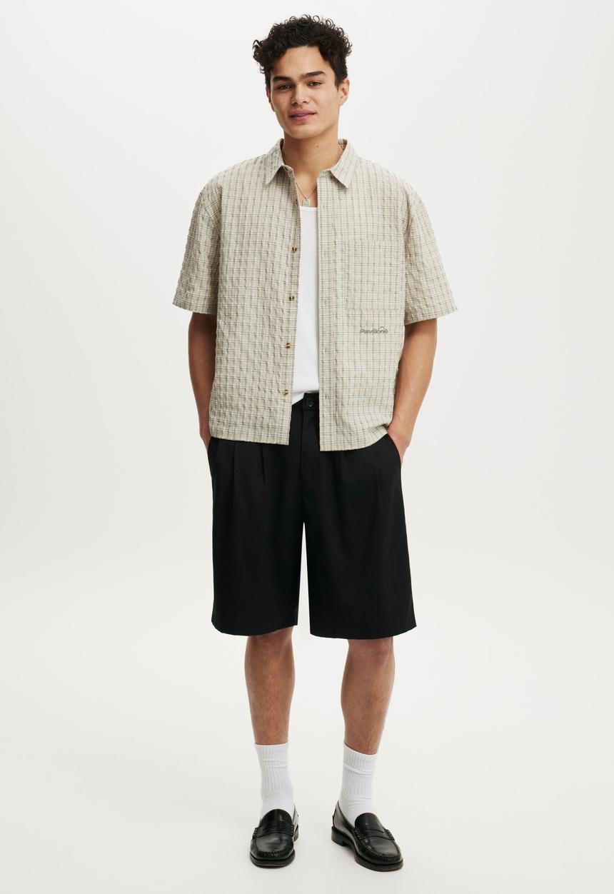 Cotton On - Darcy Short Sleeve Shirt - Bone Mini Grid Check