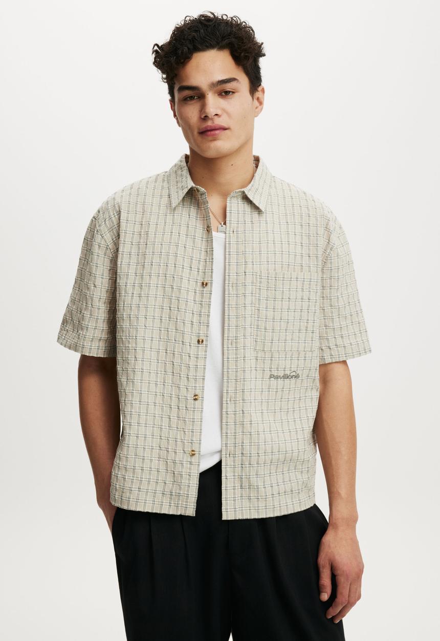 Cotton On - Darcy Short Sleeve Shirt - Bone Mini Grid Check