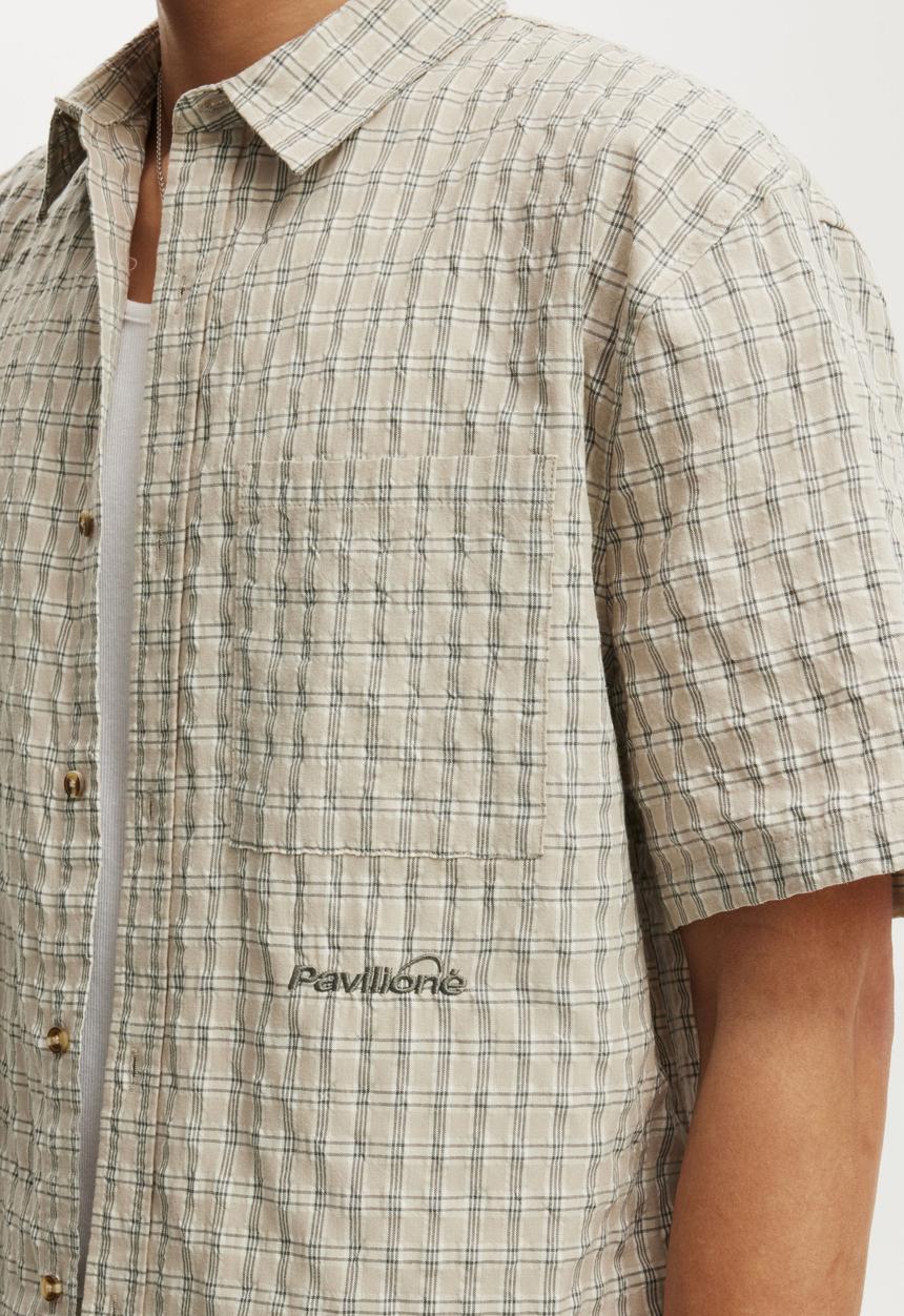Cotton On - Darcy Short Sleeve Shirt - Bone Mini Grid Check