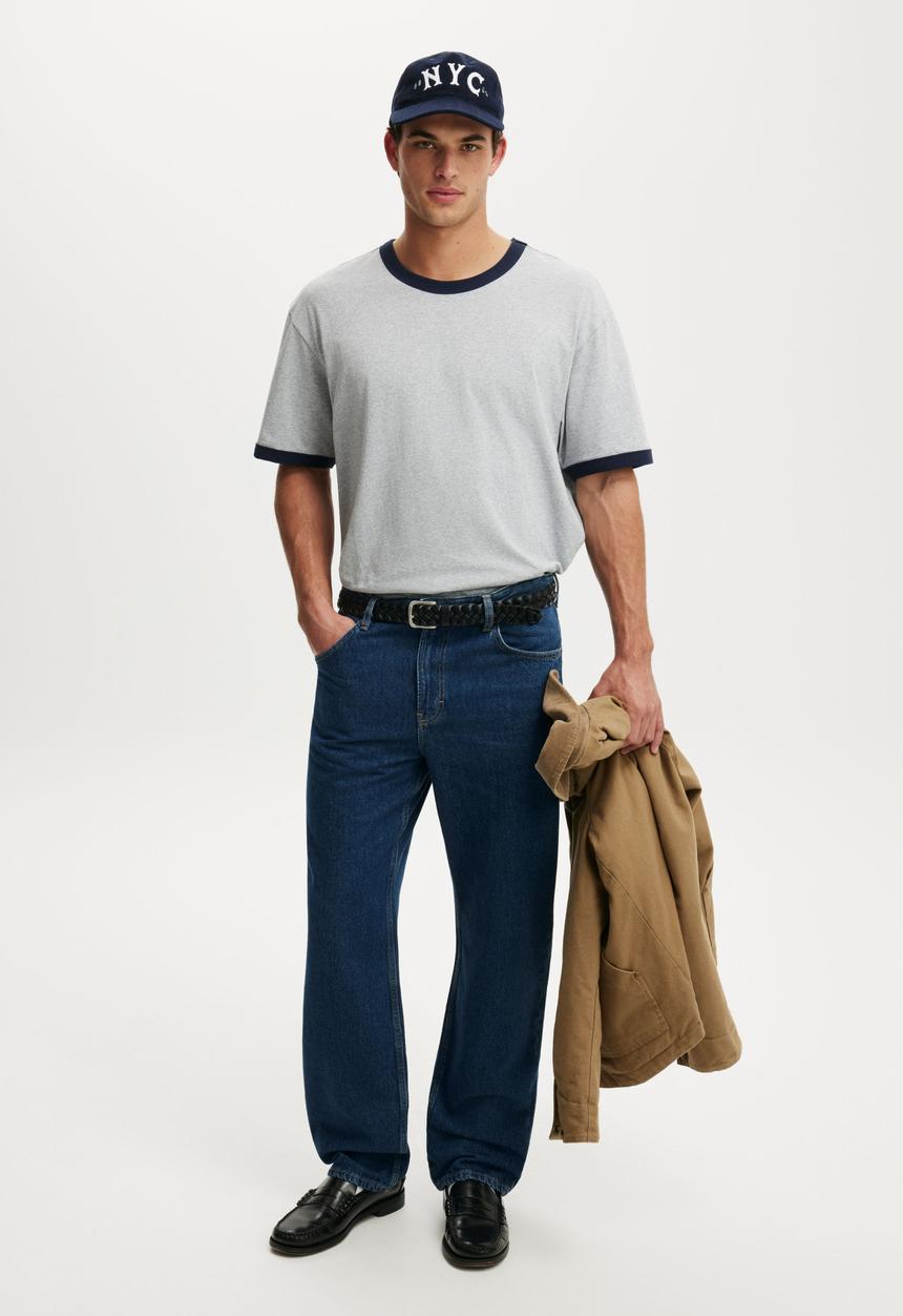 Cotton On - Everyday Fit T-shirt - Grey Marle/Vintage Navy Ringer