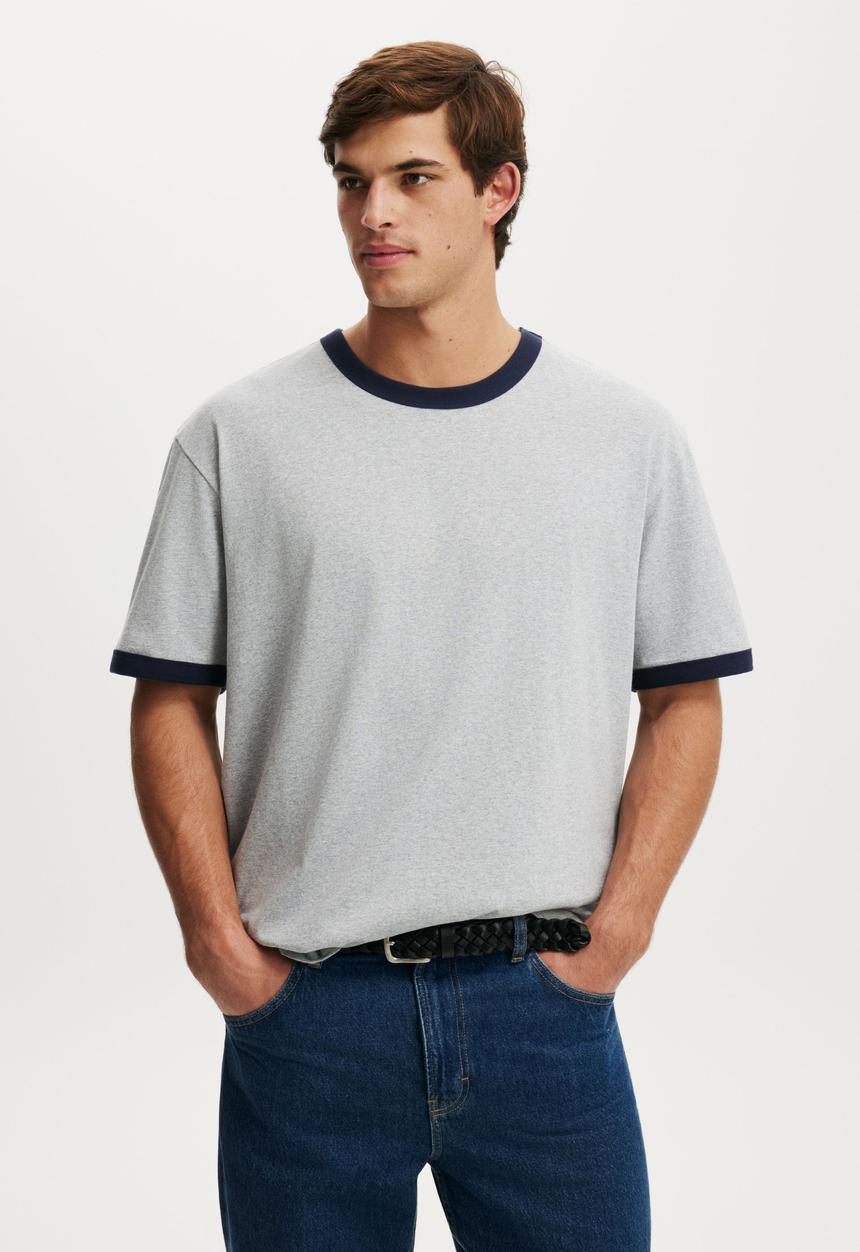 Cotton On - Everyday Fit T-shirt - Grey Marle/Vintage Navy Ringer
