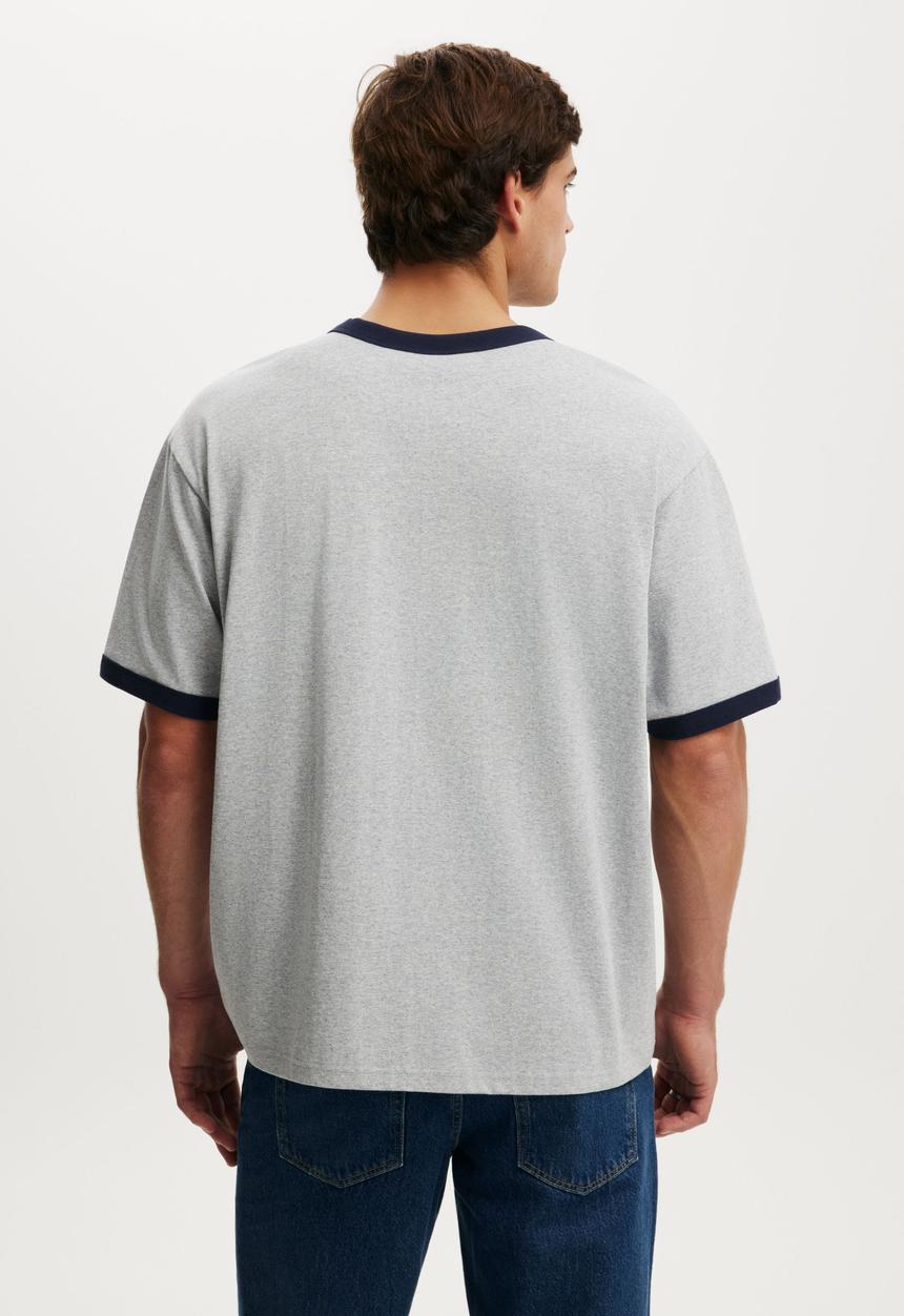 Cotton On - Everyday Fit T-shirt - Grey Marle/Vintage Navy Ringer