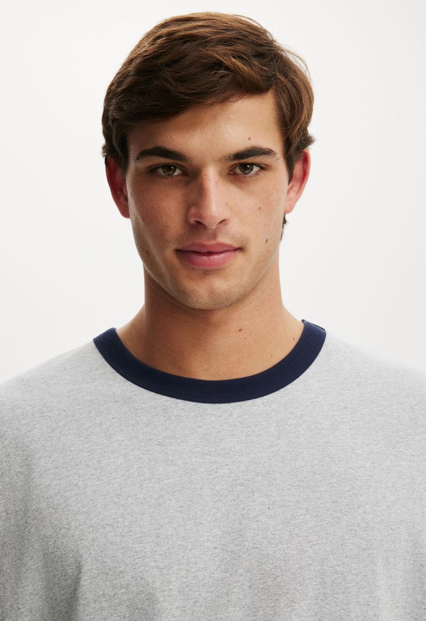 Cotton On - Everyday Fit T-shirt - Grey Marle/Vintage Navy Ringer