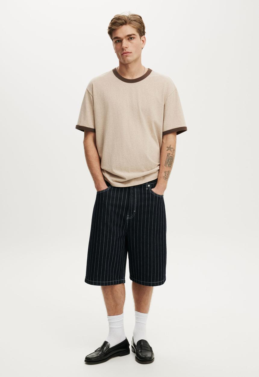Cotton On - Everyday Fit T-shirt - Hazelnut Marle/Espresso Ringer