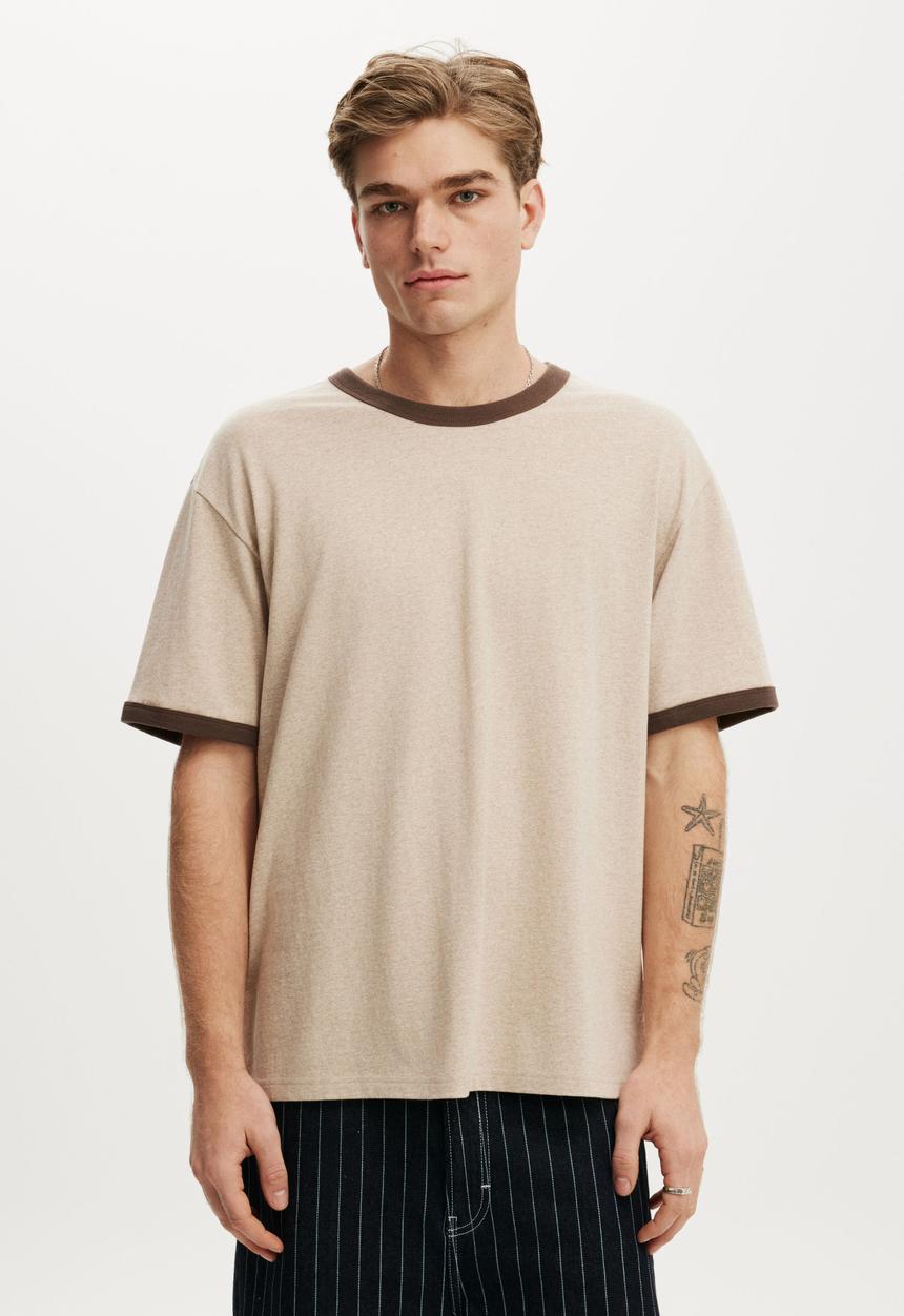 Cotton On - Everyday Fit T-shirt - Hazelnut Marle/Espresso Ringer