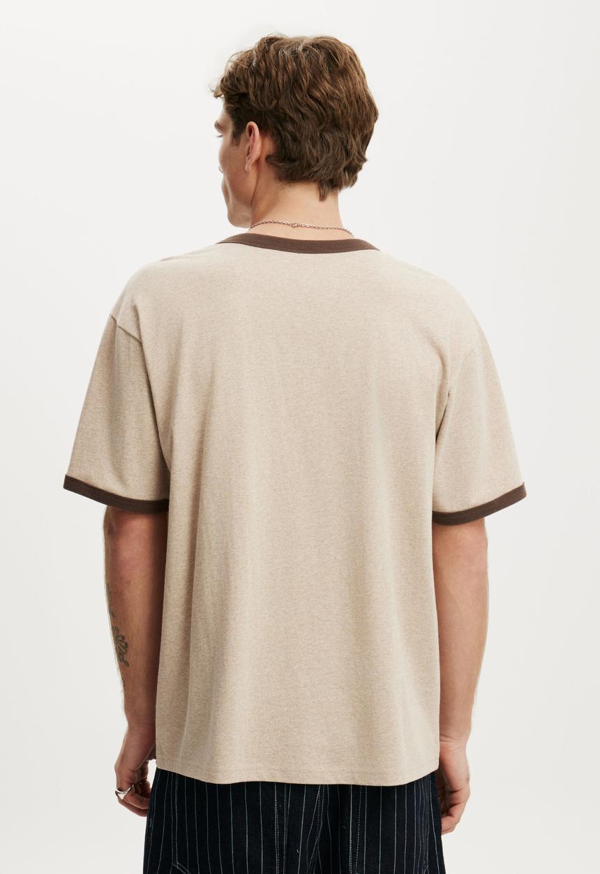 Cotton On - Everyday Fit T-shirt - Hazelnut Marle/Espresso Ringer