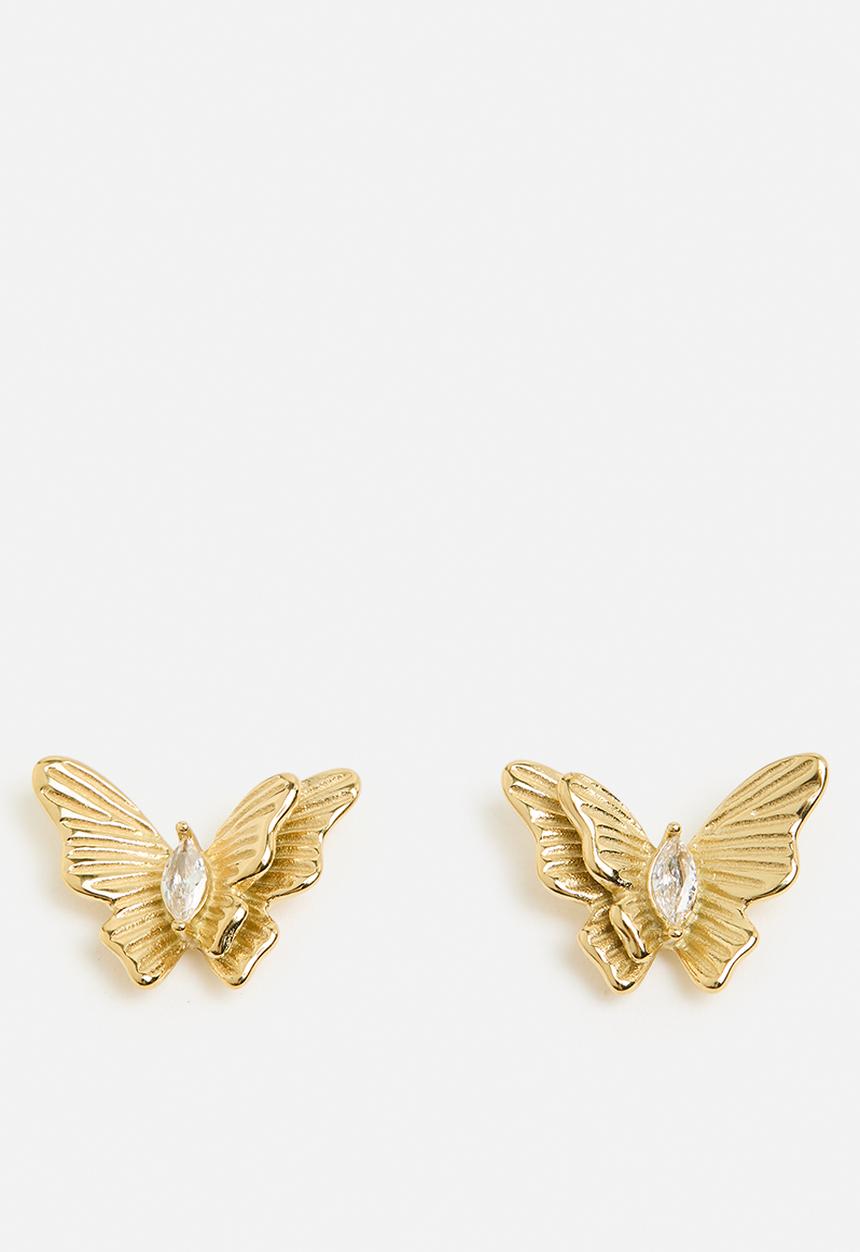 Zoe on Trend - Modern Butterfly Design Earrings - Gold