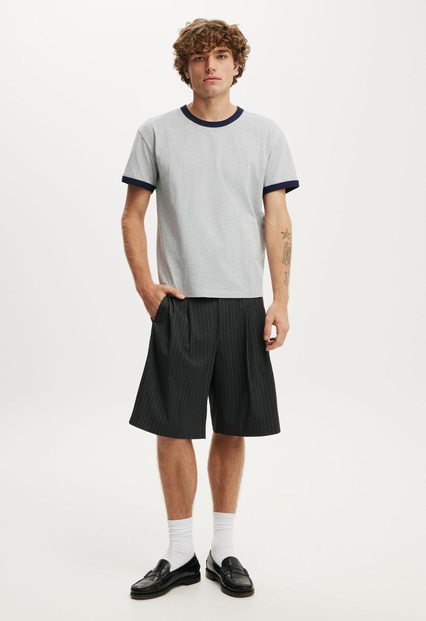 Cotton On - Fitted T-shirt - Grey Marle/Vintage Navy Ringer