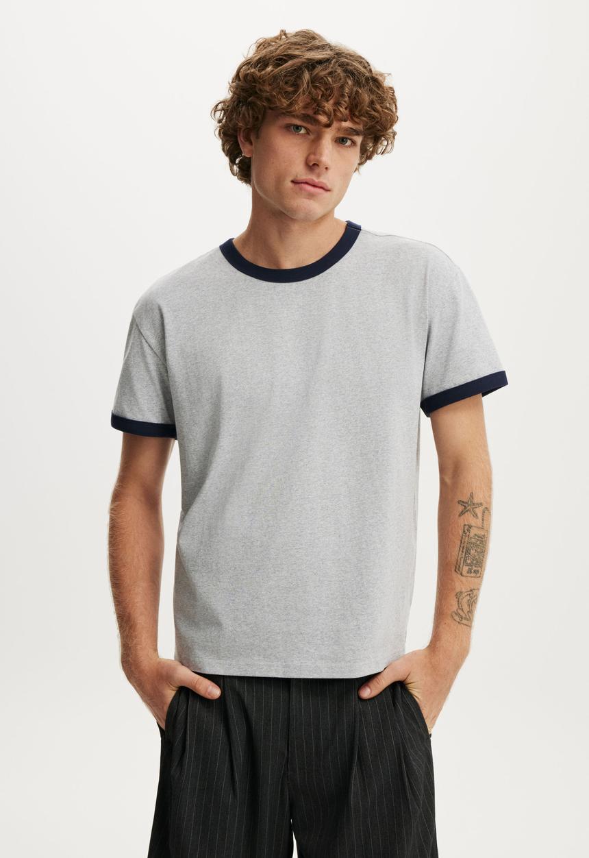 Cotton On - Fitted T-shirt - Grey Marle/Vintage Navy Ringer