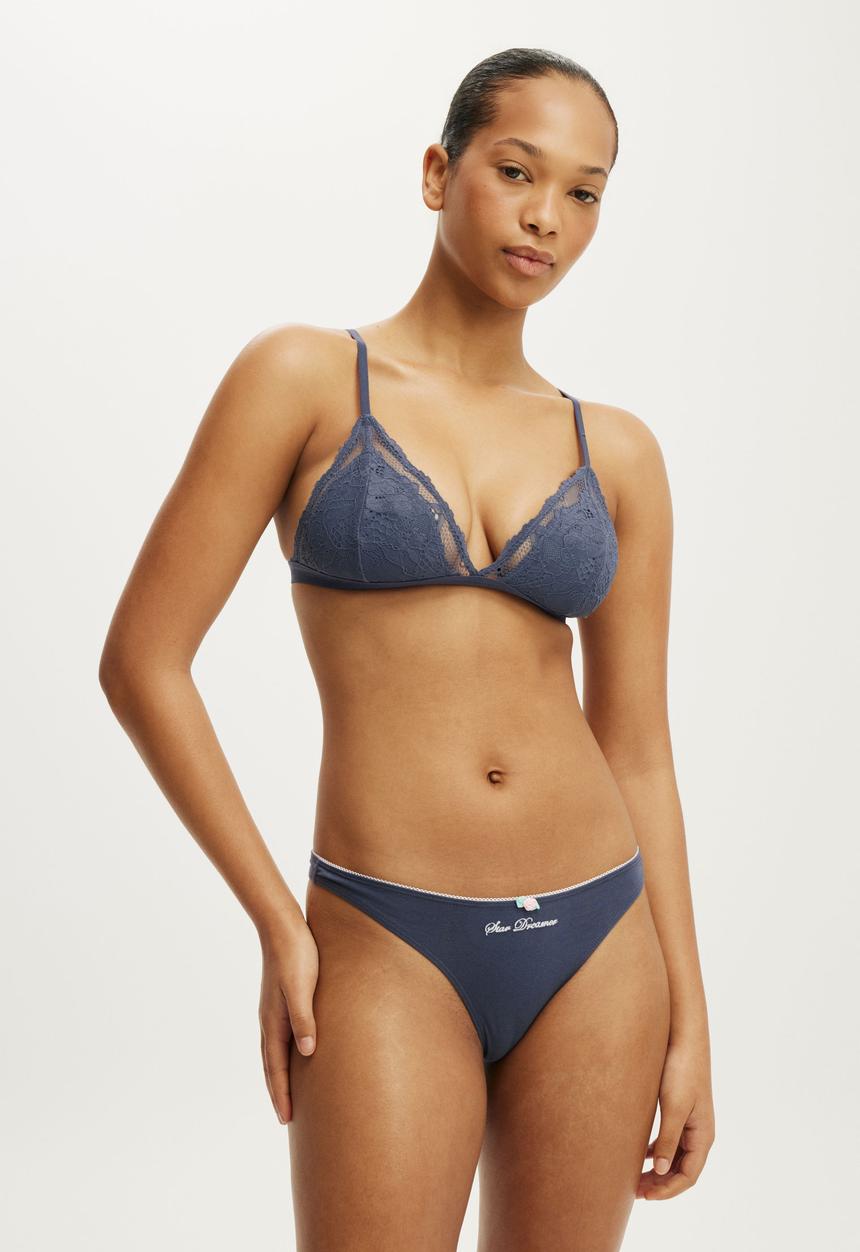 Cotton On - Everyday lace triangle padded bralette - steely blue wash/tonal elastic