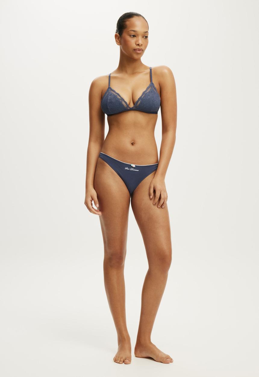 Cotton On - Everyday lace triangle padded bralette - steely blue wash/tonal elastic