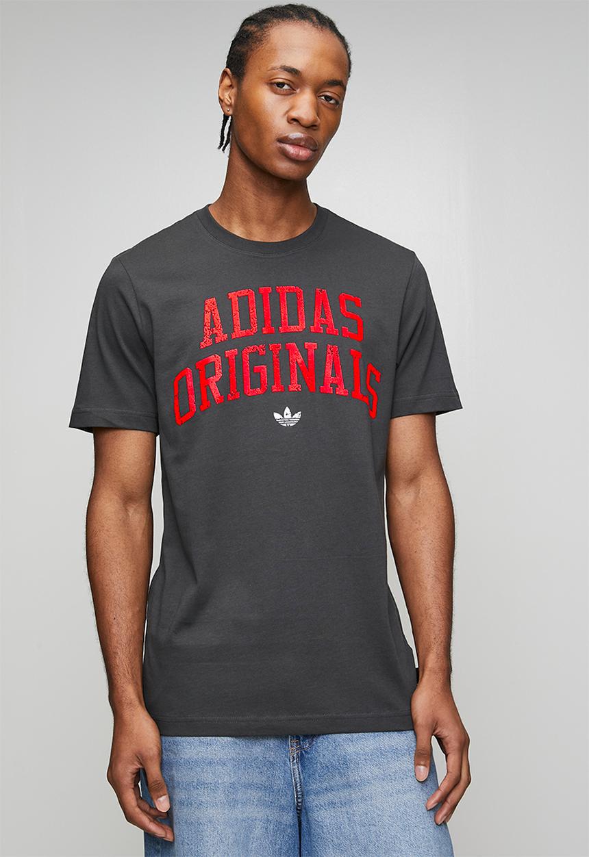 adidas Originals - Retro Wording Tee  - Carbon Grey/Red