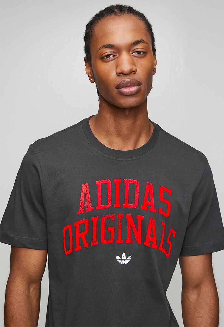 adidas Originals - Retro Wording Tee  - Carbon Grey/Red