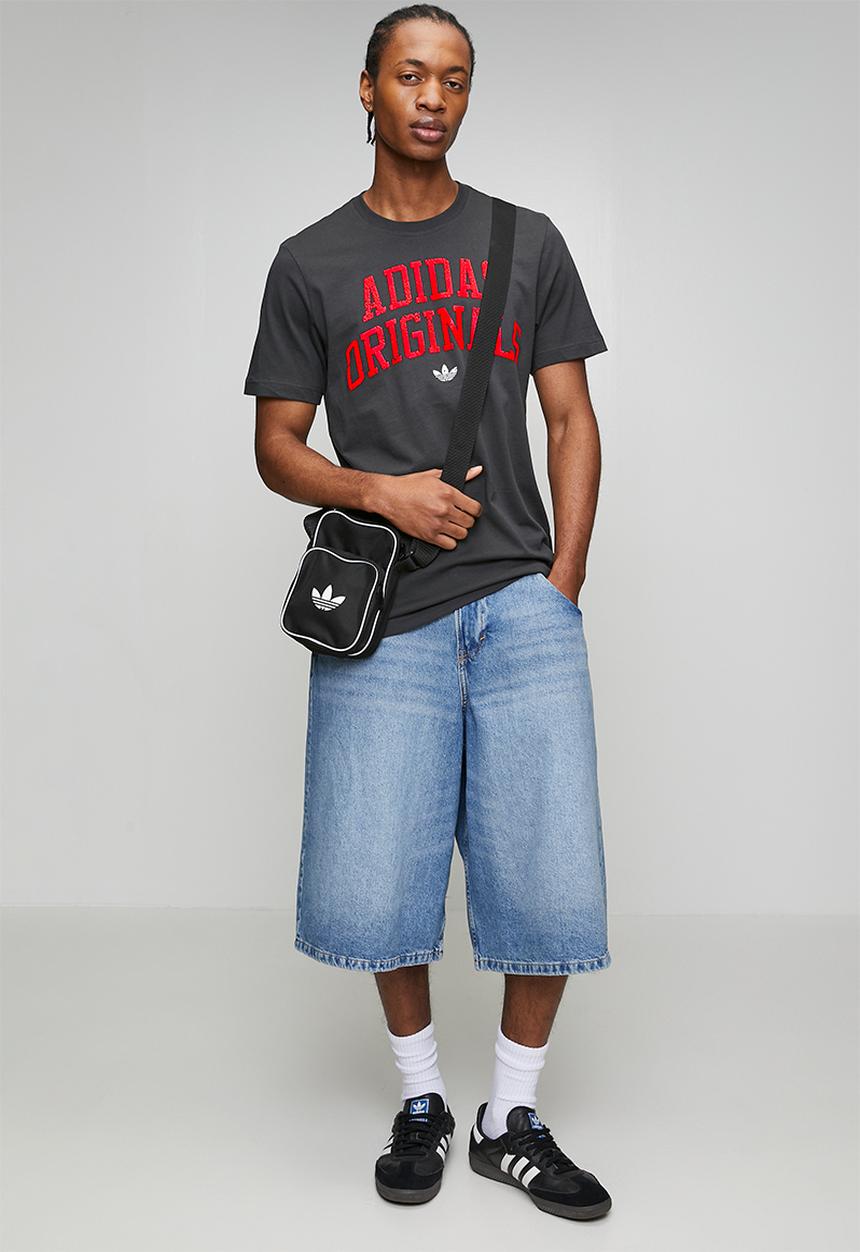 adidas Originals - Retro Wording Tee  - Carbon Grey/Red