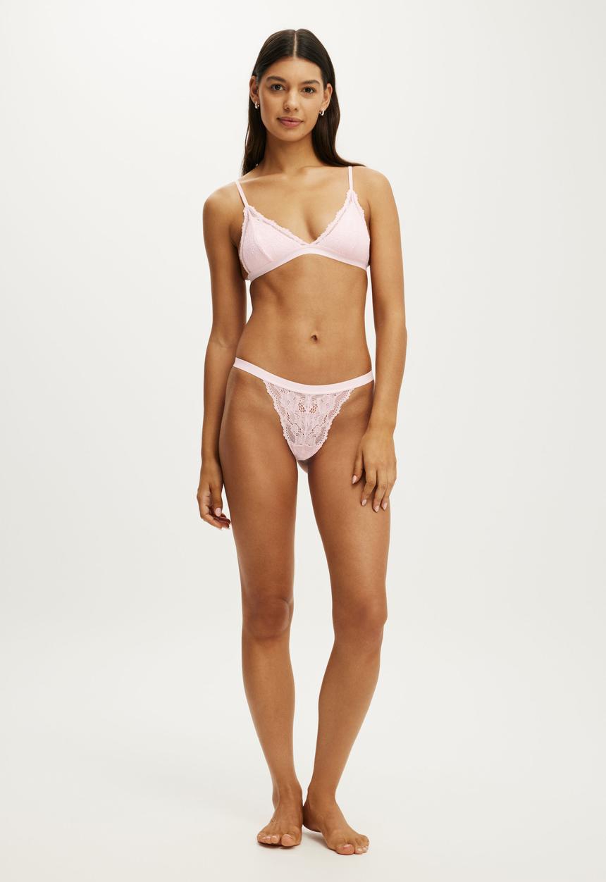 Cotton On - Everyday lace g-string brief - pink kiss/tonal elastic