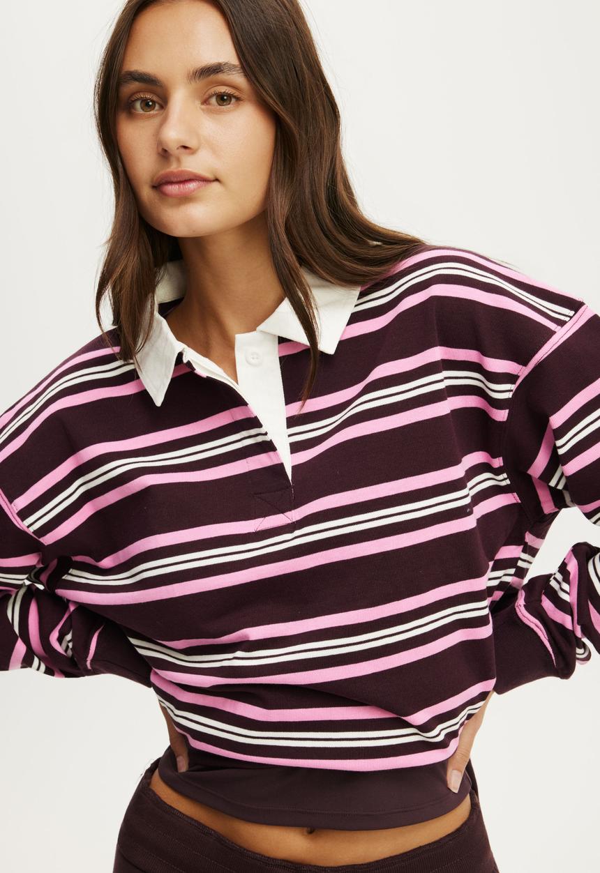 Cotton On - Active Rugby Jersey - Italian Plum Remy Stripe