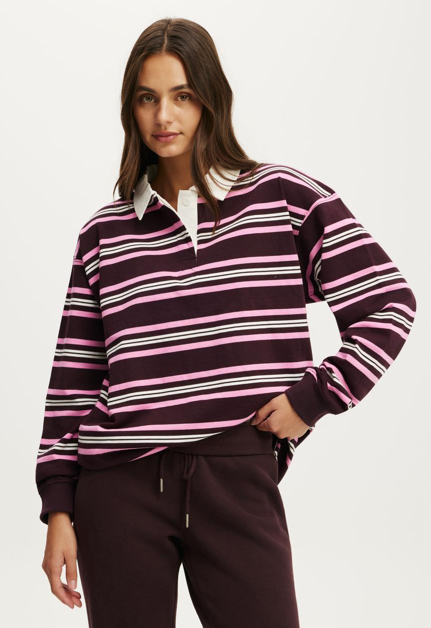 Cotton On - Active Rugby Jersey - Italian Plum Remy Stripe