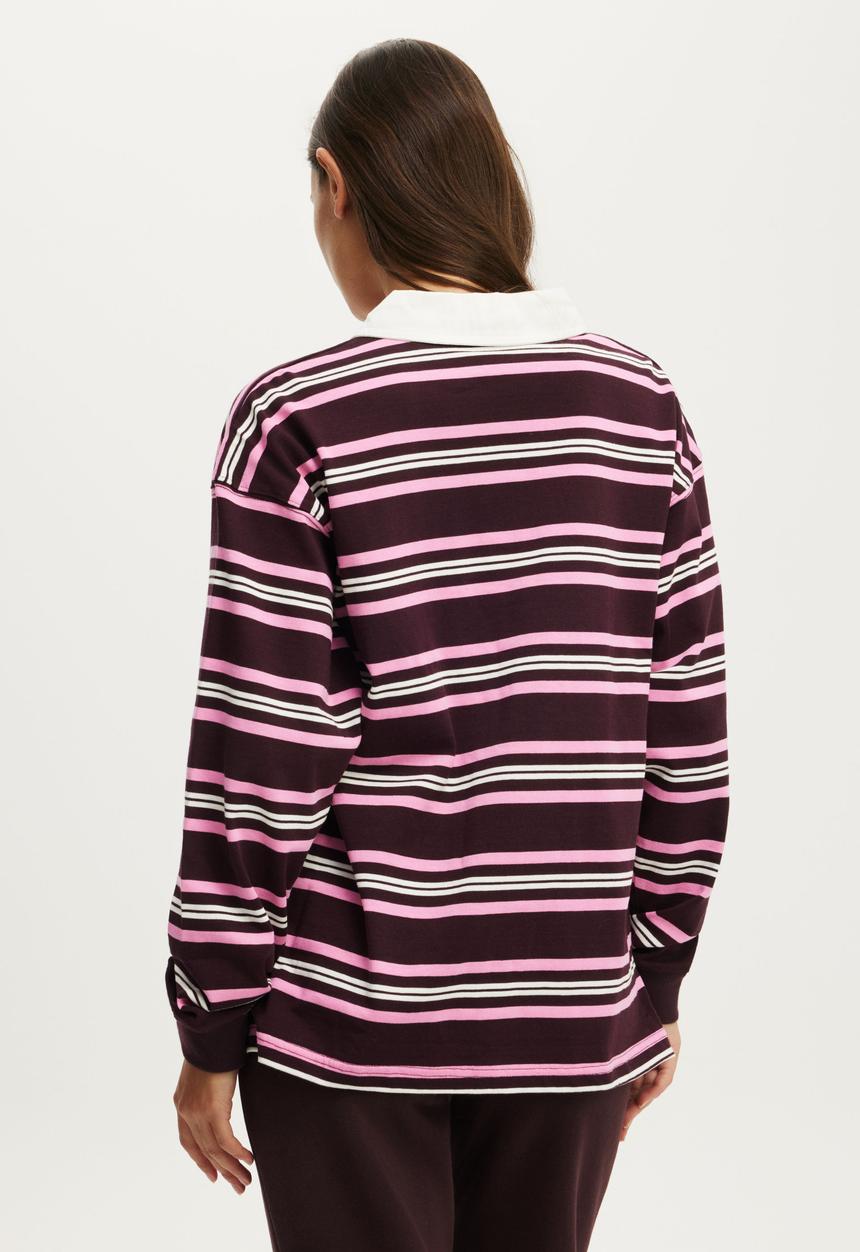 Cotton On - Active Rugby Jersey - Italian Plum Remy Stripe