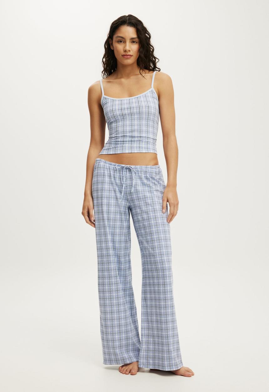 Cotton On - Dreamy soft wide leg pant - isla micro check daydream blue