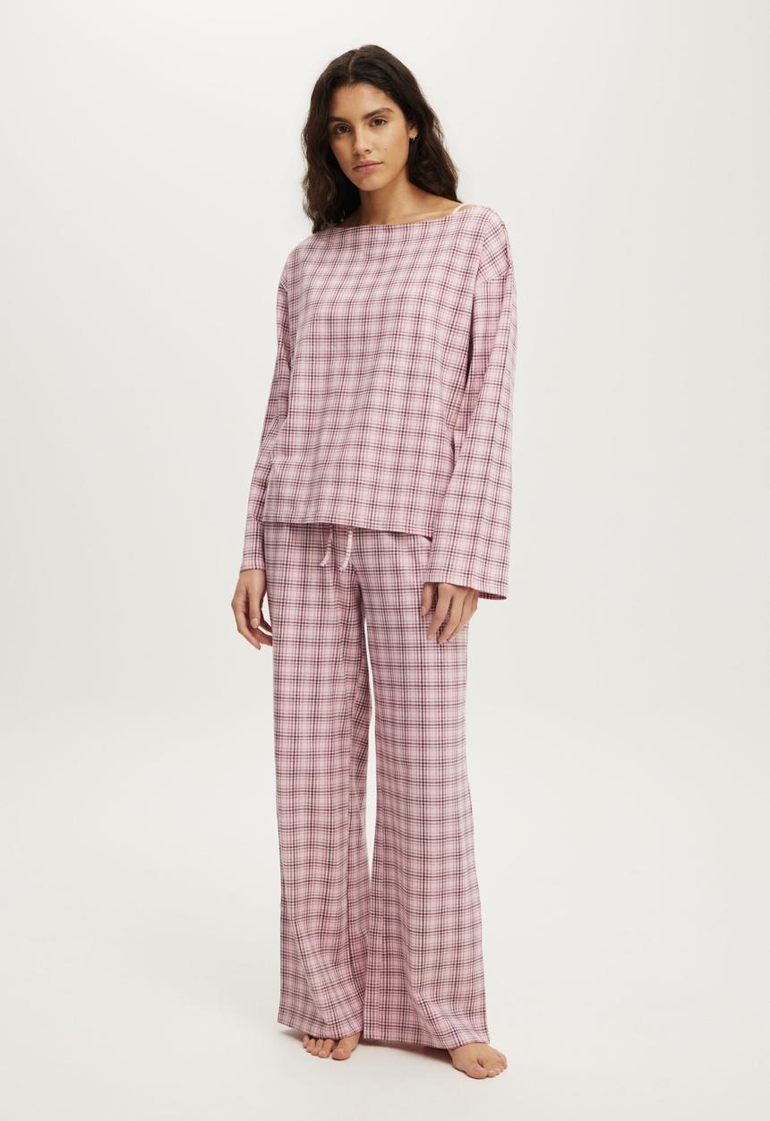 Cotton On - Dreamy soft wide leg pant - isla micro check pink kiss