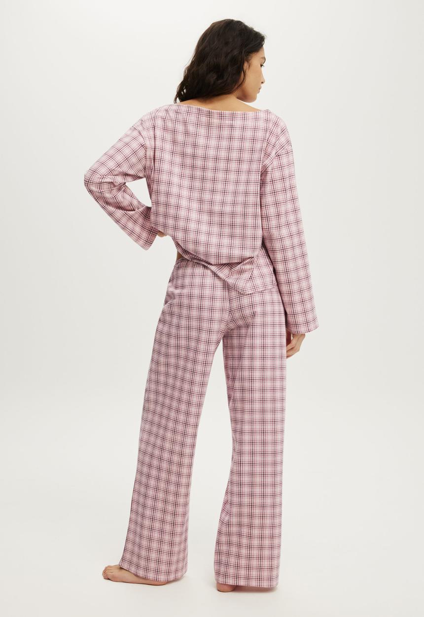 Cotton On - Dreamy soft wide leg pant - isla micro check pink kiss